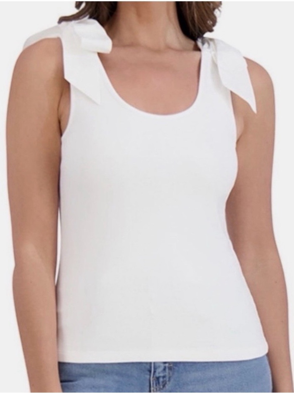 French Connection White Ribbed Bow Strap Tank